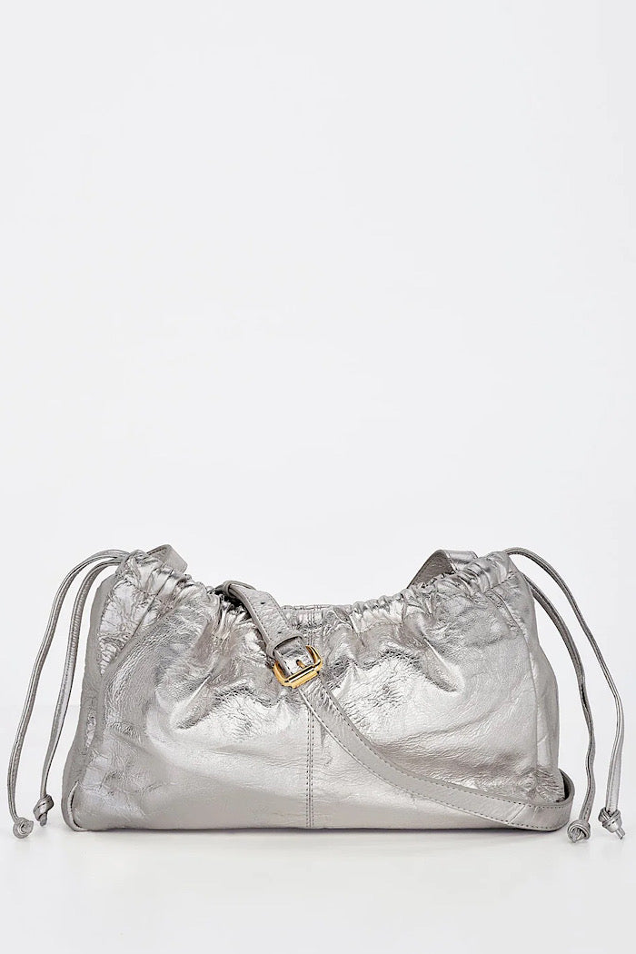 HALLEY METALLIC DRAWSTRING BAG/CLUTCH - SILVER