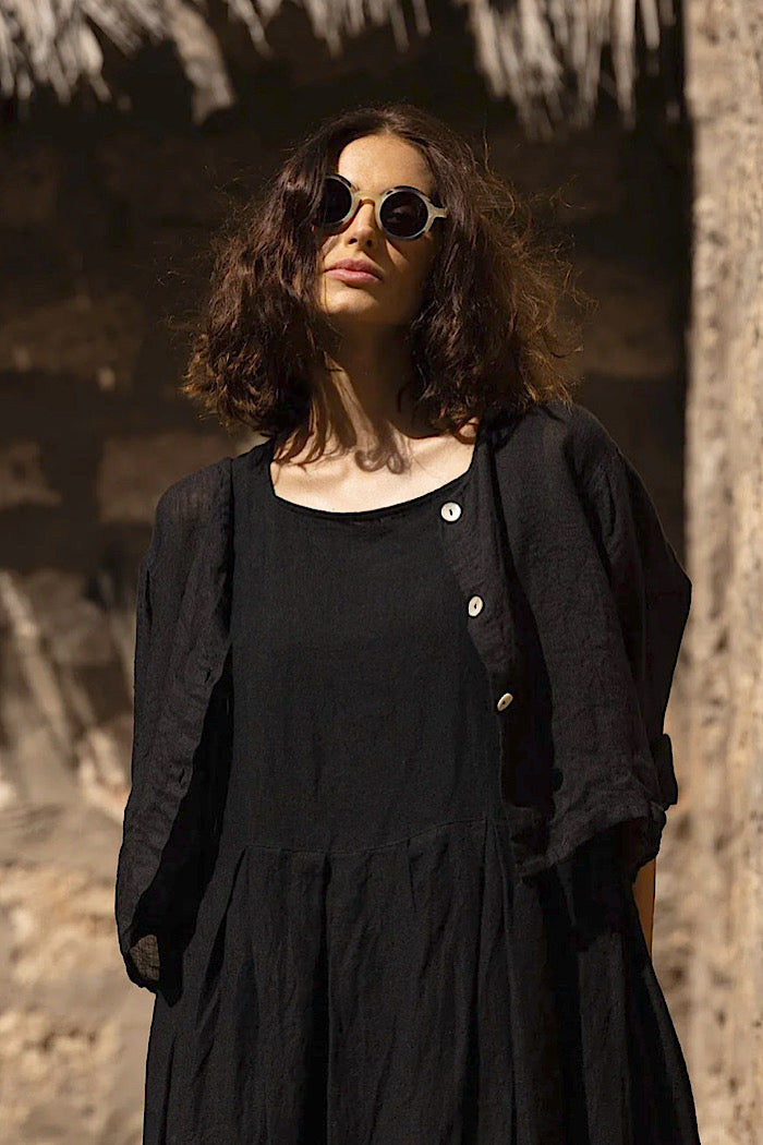 DOTO LINEN GAUZE JACKET - BLACK