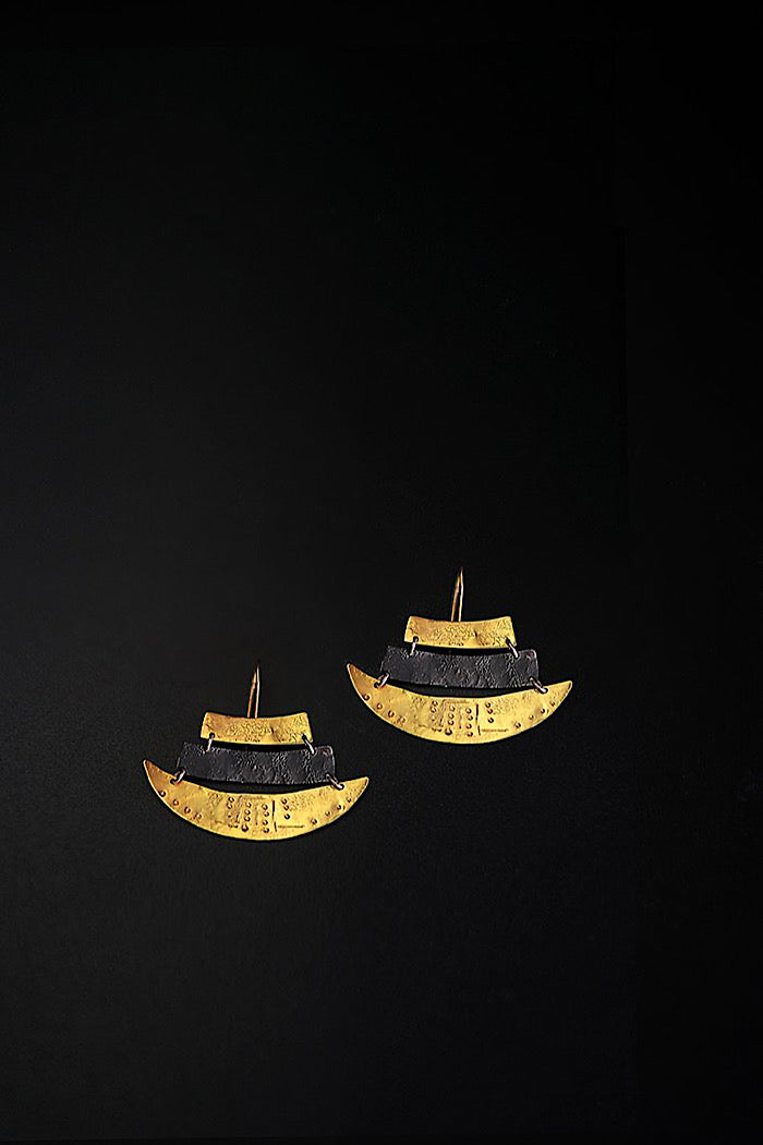 THE KIMBI SMALL GOLD AND OXIDISED SILVER EARRINGS