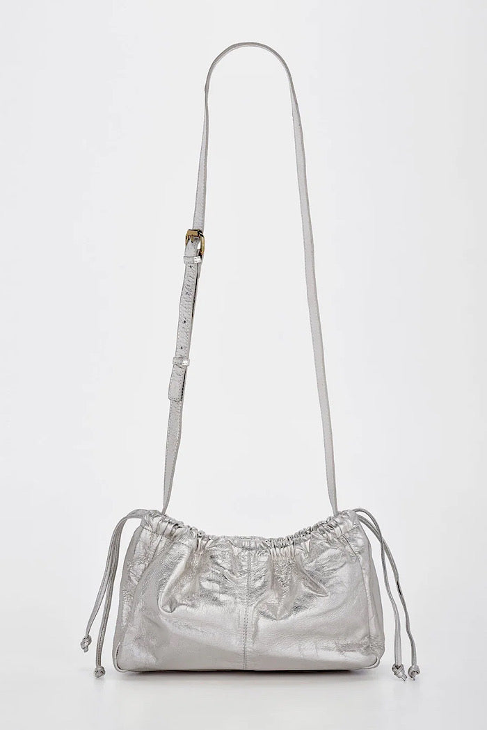 HALLEY METALLIC DRAWSTRING BAG/CLUTCH - SILVER