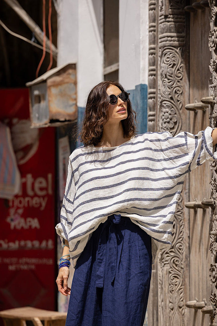 SABA LINEN TOP - NAUTICAL STRIPE