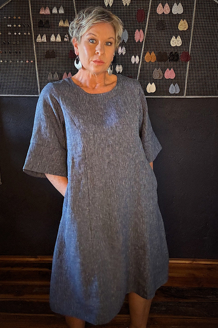 AVERY DRESS - NAVY PINSTRIPE