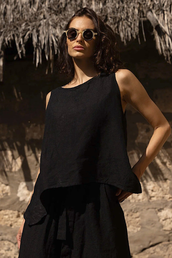 TAJI LINEN TOP - BLACK