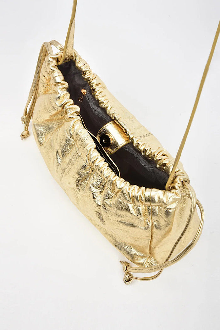 HALLEY METALLIC DRAWSTRING BAG/CLUTCH - GOLD