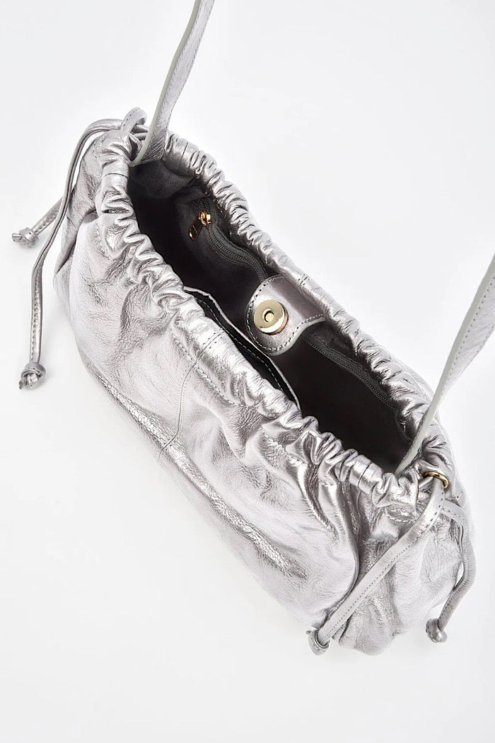 HALLEY METALLIC DRAWSTRING BAG/CLUTCH - SILVER