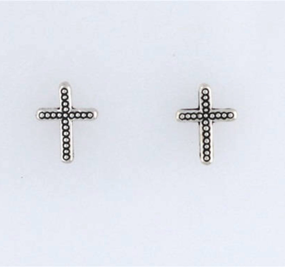 STERLING SILVER DOTTED CROSS STUDS