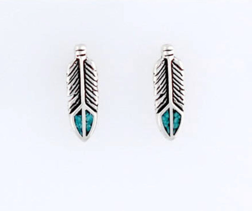 STERLING SILVER & TURQUOISE  FEATHER STUDS
