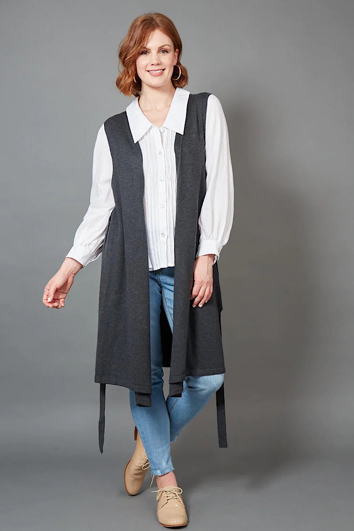 Womens Vests Longline Wool Vests Holly Navy V-Neck Longline