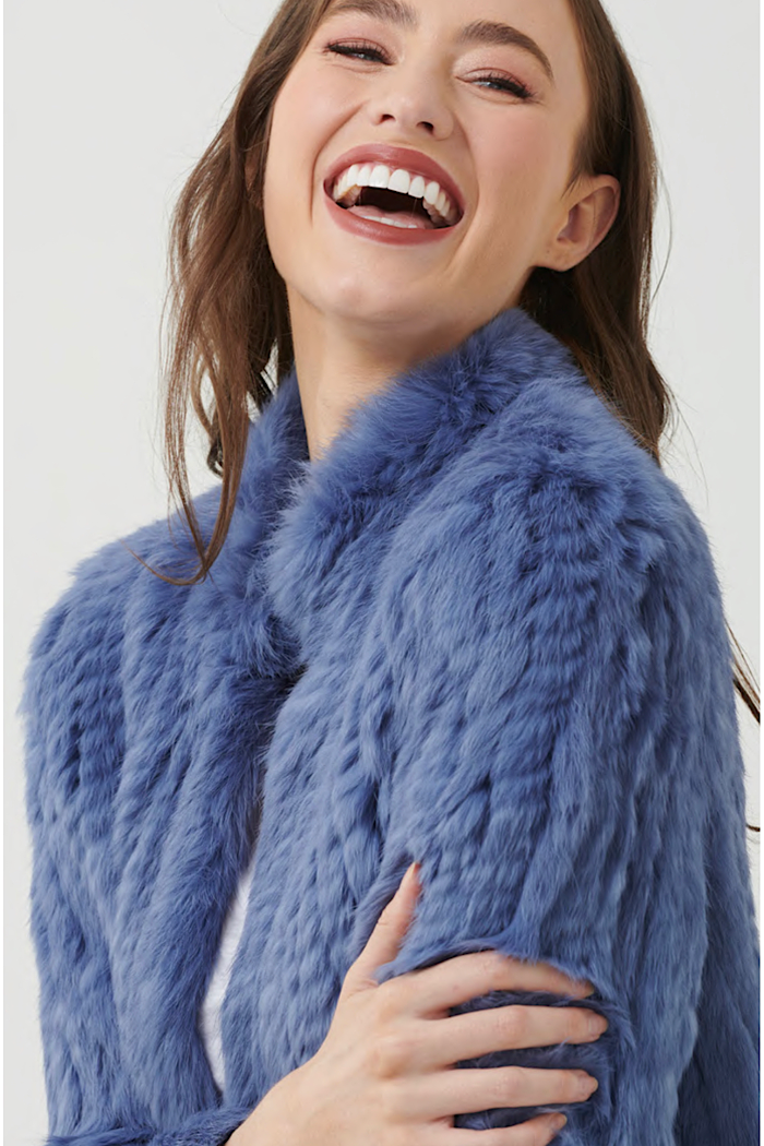 HIGH NECK FUR COAT LAKE BLUE