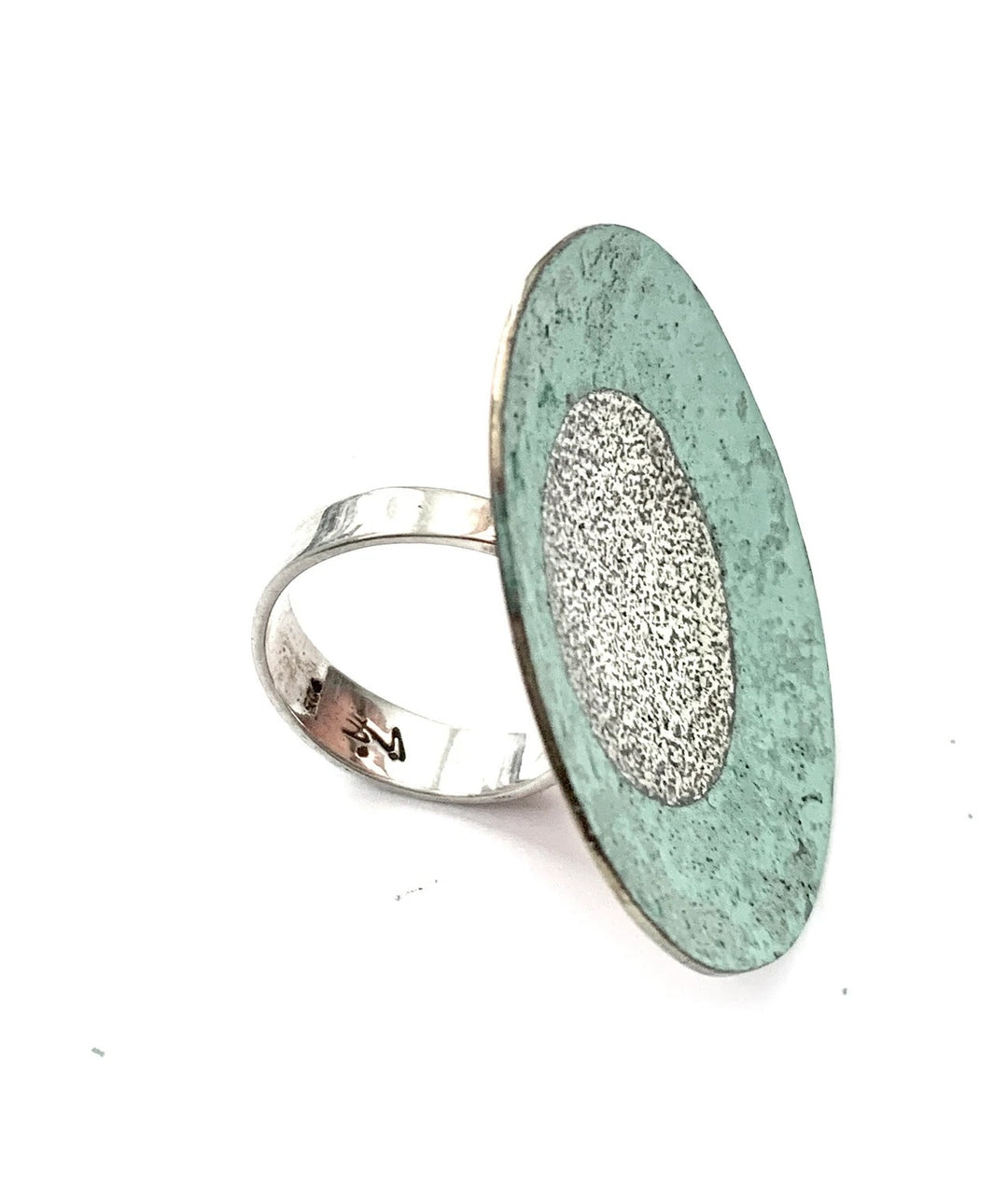PATINATED COPPER SILVER DISH RING