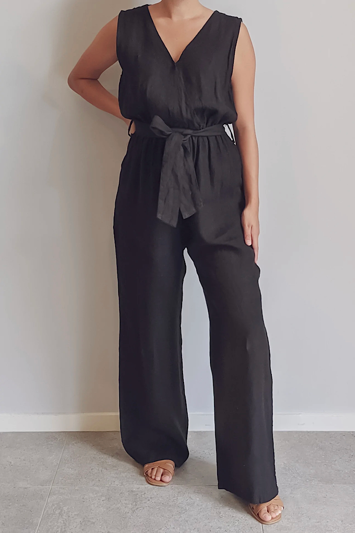 ZARA LINEN JUMPSUIT BLACK