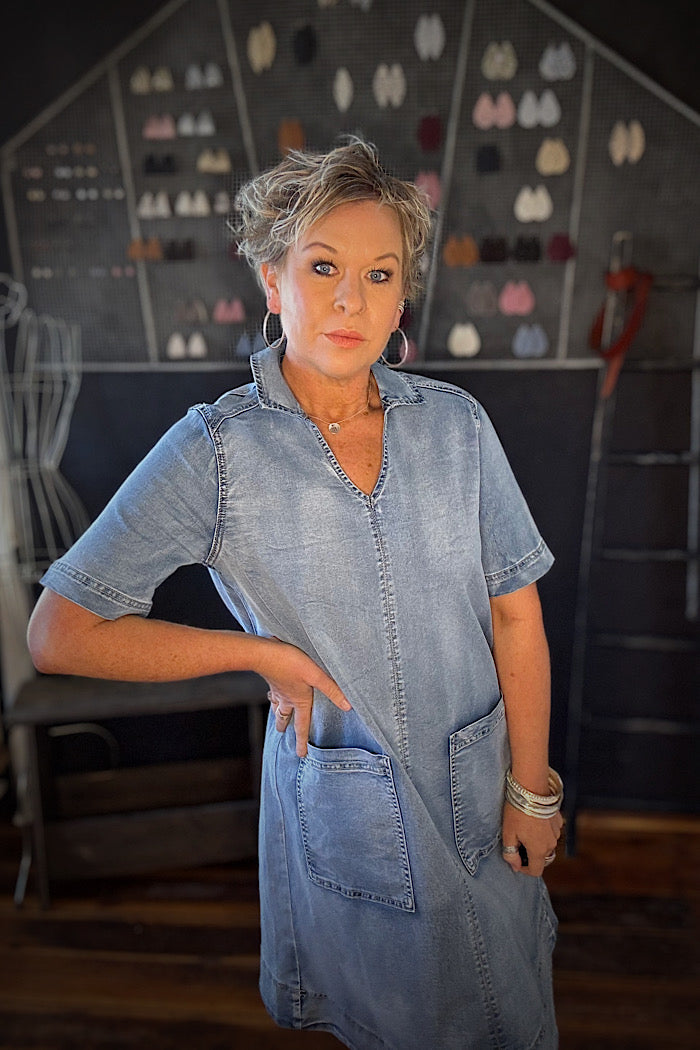 JEAN-IOUS DENIM DRESS - BLUE WASH