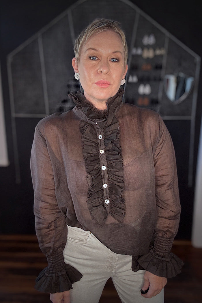 ODILE COTTON SILK BLOUSE - CHOCOLATE