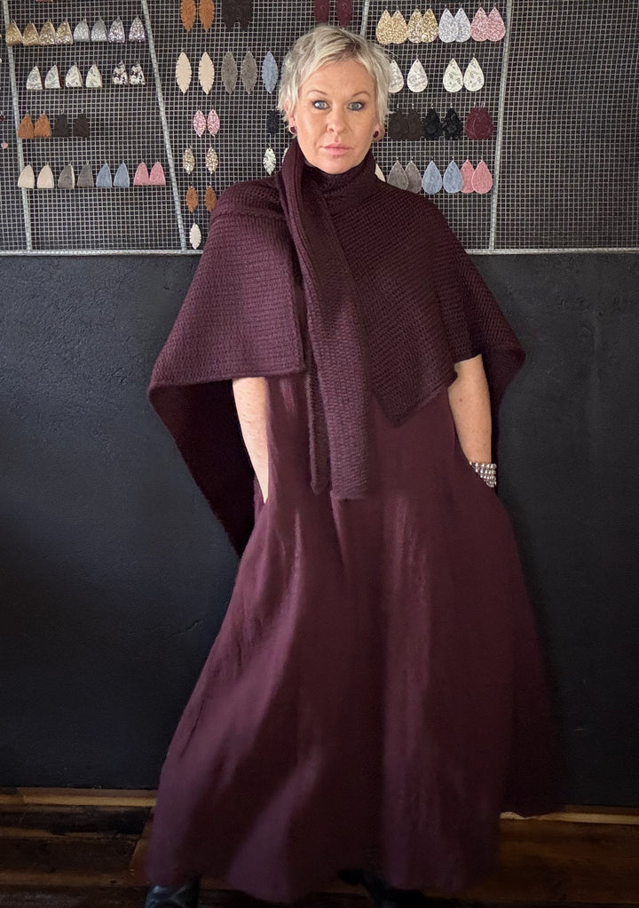 ASYMMETRIC WRAP KNIT - AUBERGINE