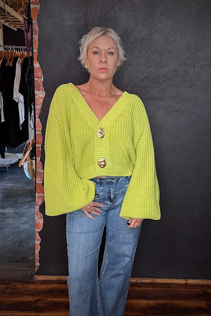 LA BOHEME GIRLS CROPPED ELSIE CARDI - MATCHA