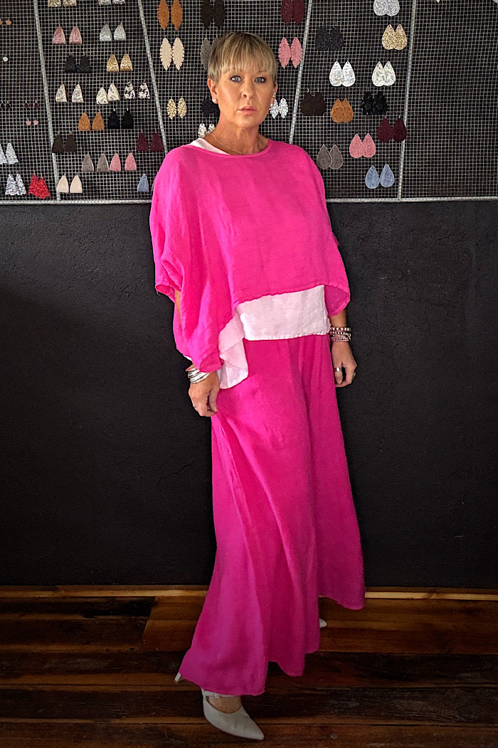 LINEN WIDE LEG COLLOT - FUSCHIA
