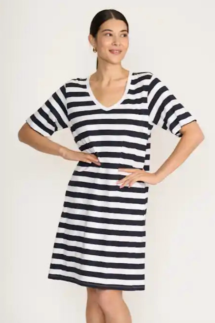 V’S SO FINE BOLD STRIP T-SHIRT DRESS - NAVY/WHITE