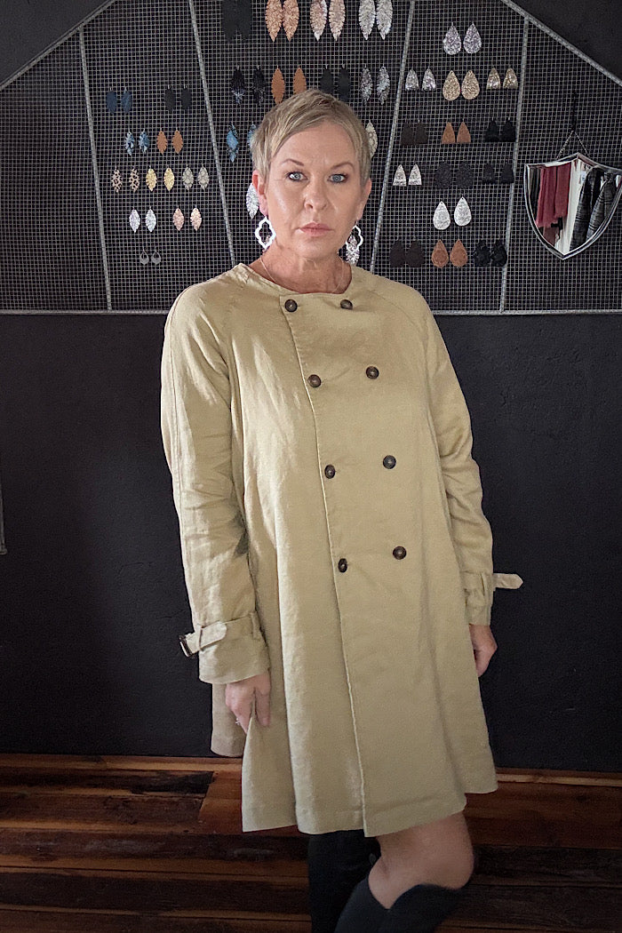 BERG FRENCH LINEN COLLARLESS PEACOAT - CAMEL