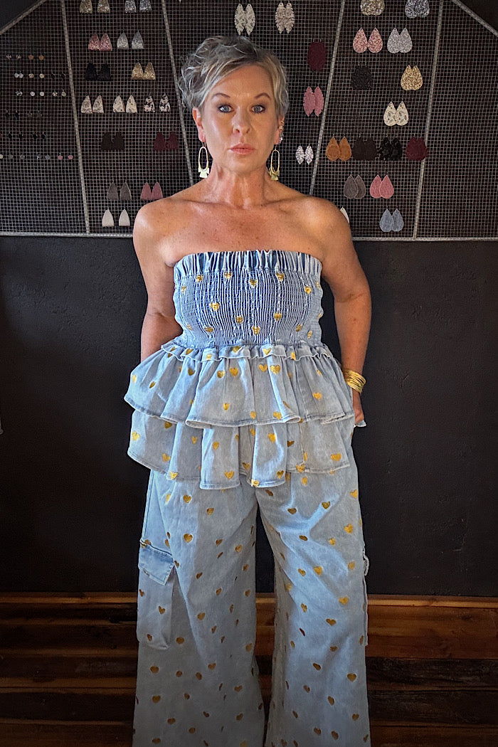 LA BOHEME GIRLS MIA MINI MULTI WEAR SKIRT/TOP DENIM HEARTS