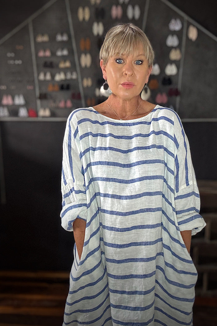 NEWPORT LINEN DRESS - NAUTICAL STRIPE