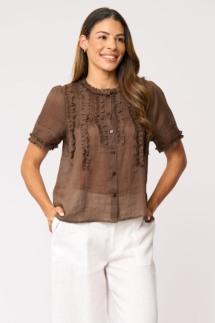 FRILL OF IT BLOUSE - COCOA