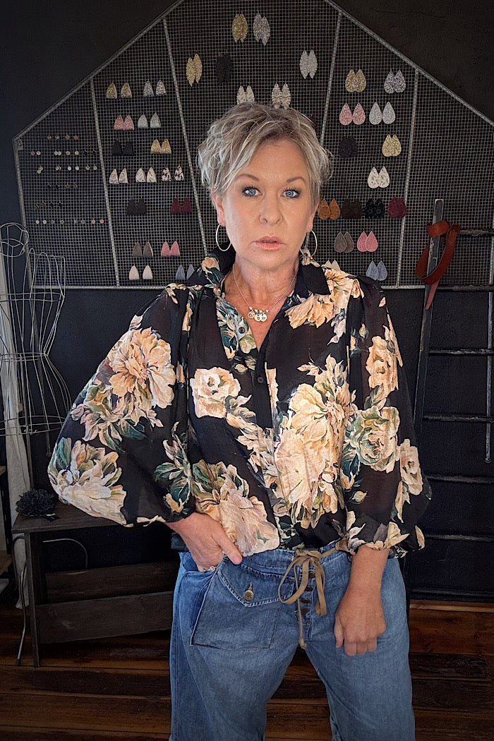 SOPHIA SHIRT - BLACK FLORAL