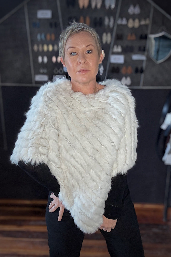 PIPER FUR PONCHO - CHALK