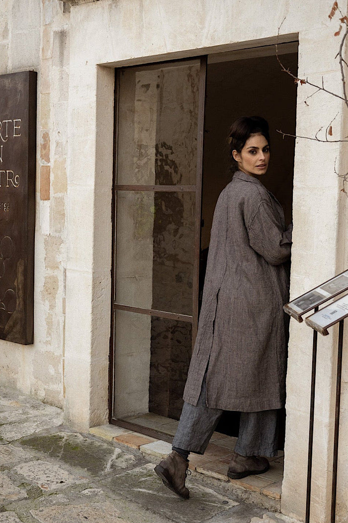 HOLMES LINEN COAT - BROWN HOUNDSTOOTH