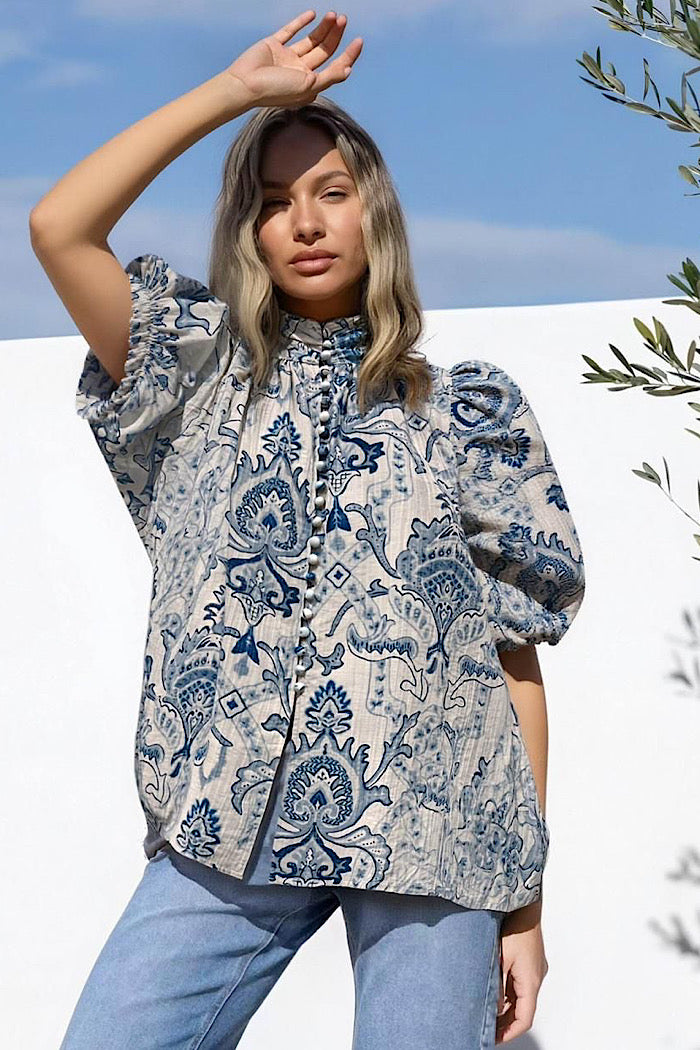 LAURIE BLOUSE - BLUE TILE