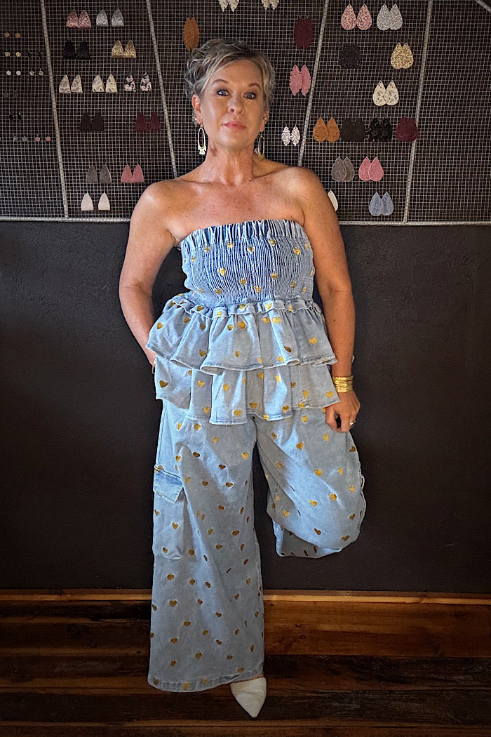 LA BOHEME GIRLS EZRA PANT DENIM HEARTS -