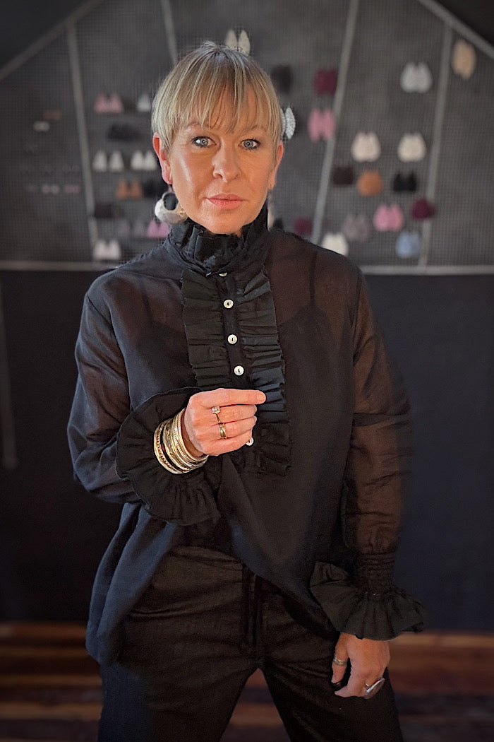 ODILE COTTON SILK BLOUSE - BLACK