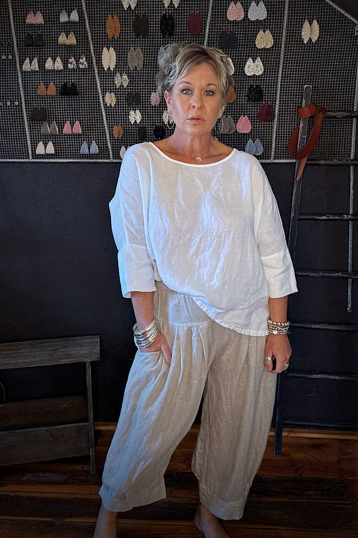 MONTAIGNE CHECK DESI LINEN PANTS - NATURAL