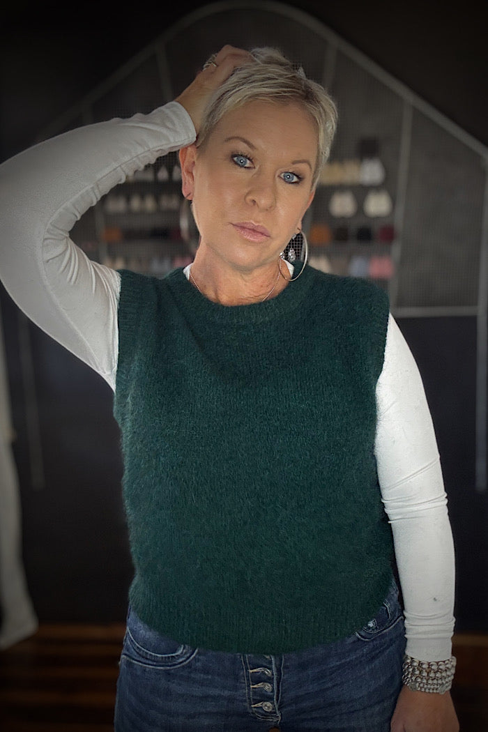 OLGA DE POLGA ASPEN KNIT ALPACA VEST - TEAL