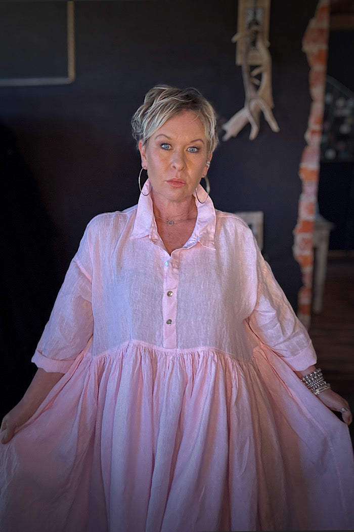 EDITH LINEN DRESS - PINK
