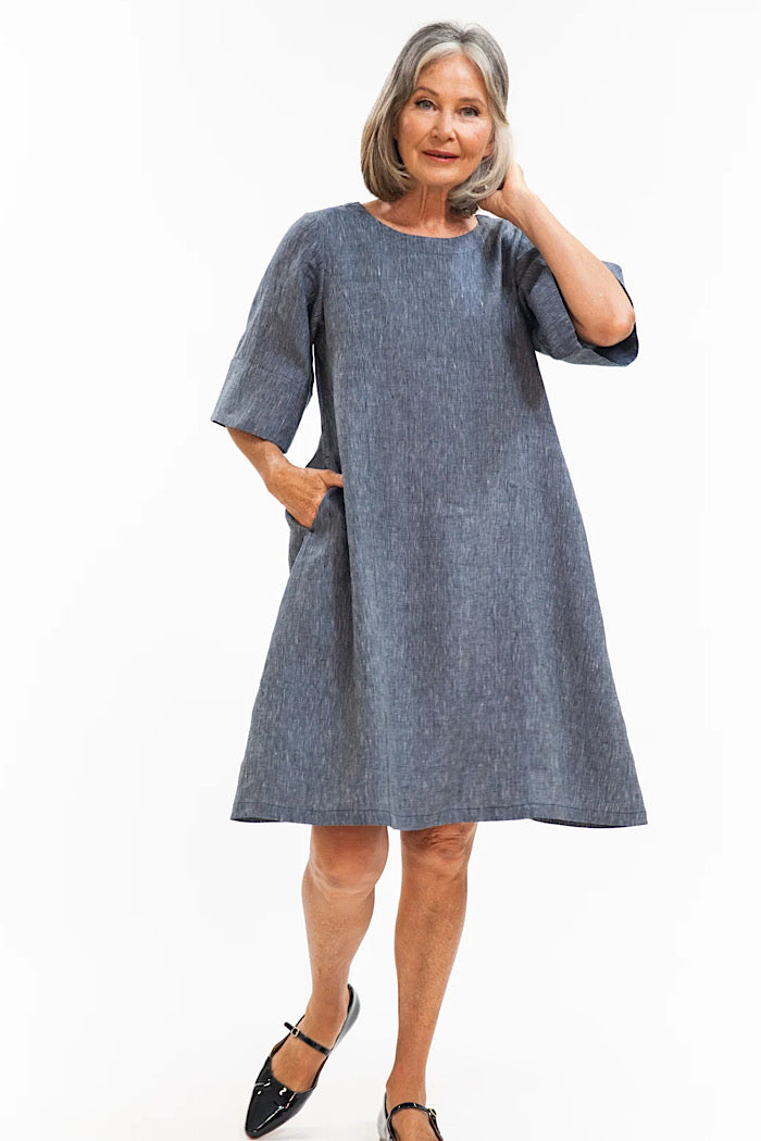 AVERY DRESS - NAVY PINSTRIPE