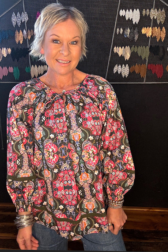 REMI BLOUSE - OLIVE FLEURON