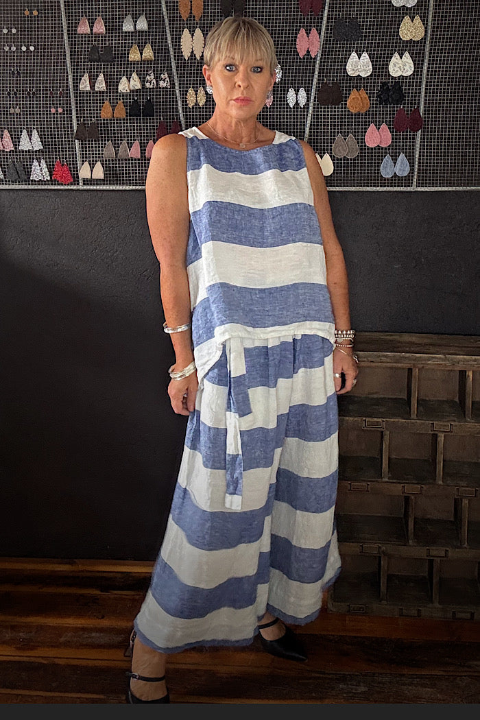 HARRIET LINEN TROUSERS - BLUE STRIPE