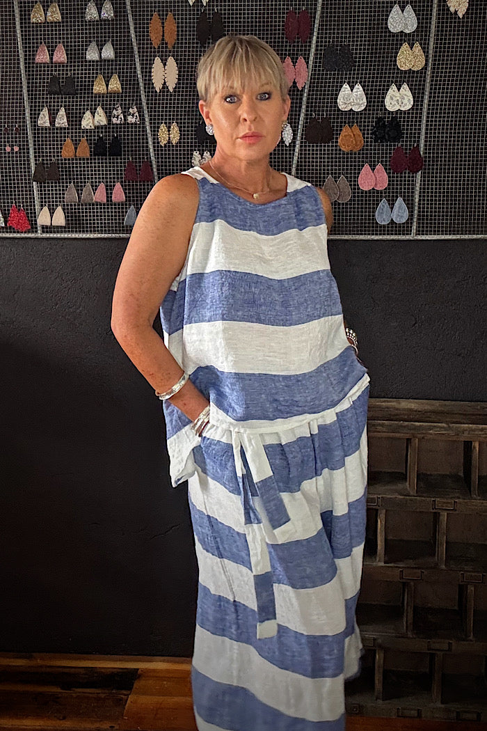 TAJI LINEN TOP - BLUE STRIPE