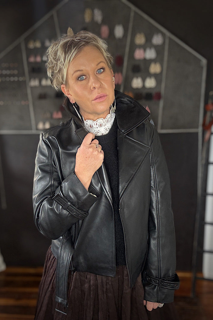 ELYSE BIKER LEATHER JACKET - BLACK