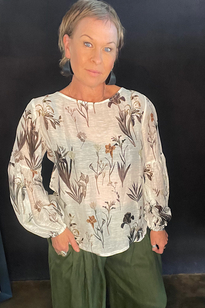 COURTNEY BLOUSE - WHITE BOTANICAL