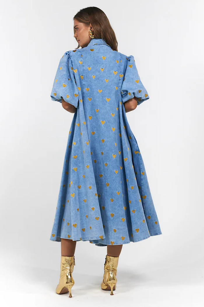 LA BOHEME GIRLS PEYTON MIDI DRESS DENIM HEARTS