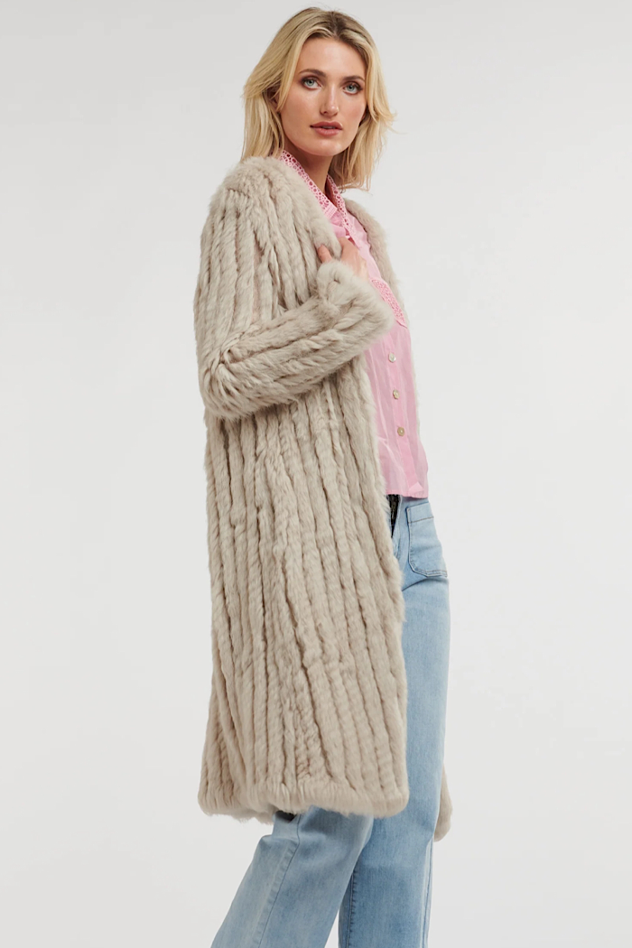 ADELE LONG FUR JACKET - STONE