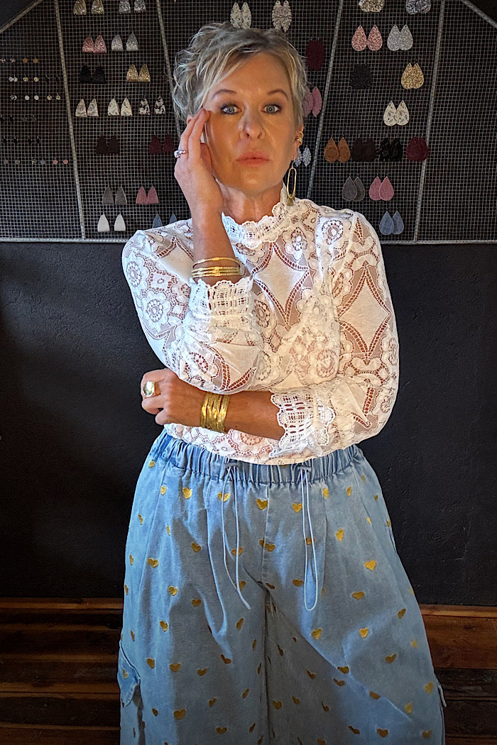 LA BOHEME GIRLS EZRA PANT DENIM HEARTS -