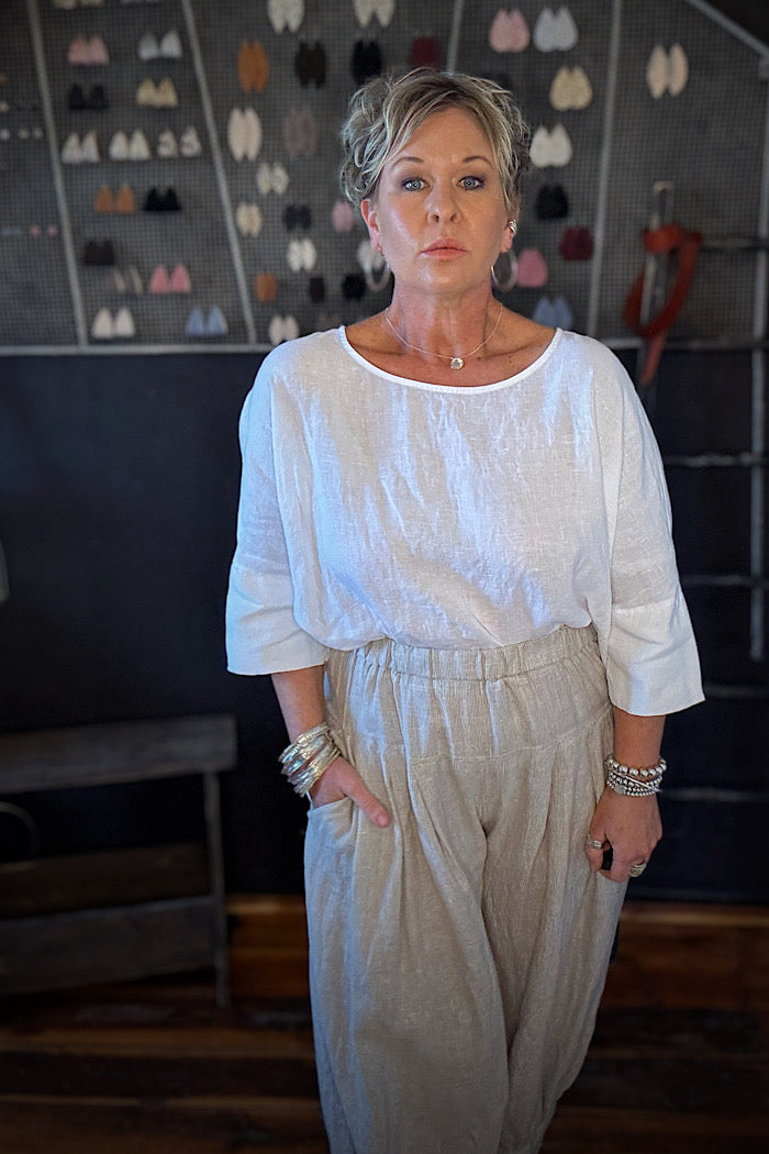 MONTAIGNE CHECK DESI LINEN PANTS - NATURAL