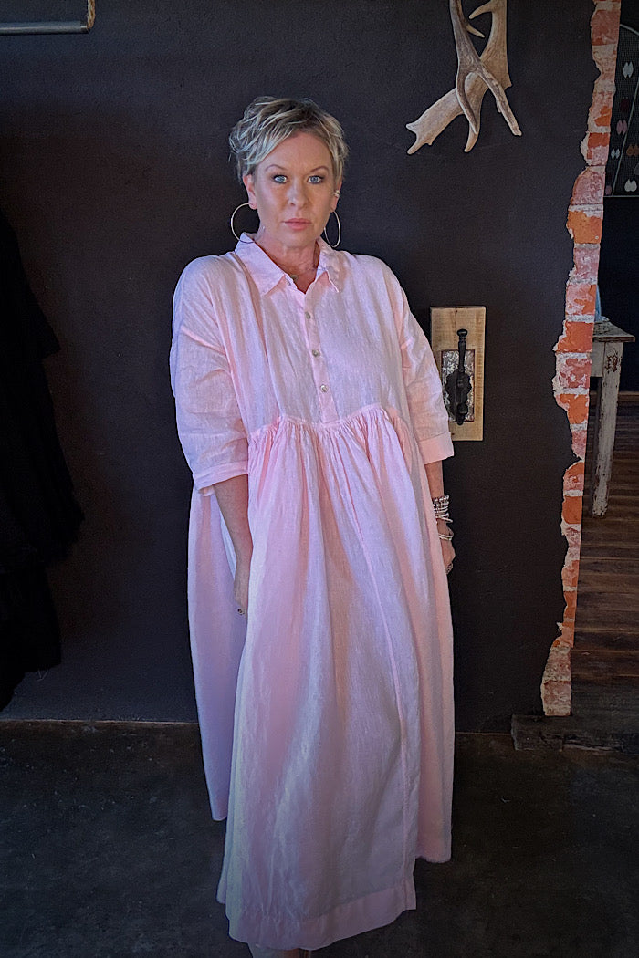 EDITH LINEN DRESS - PINK
