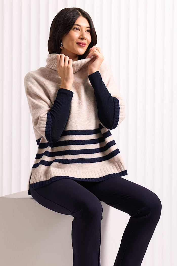 PLUS ONE POPOVER KNIT - OAT/MIDNIGHT