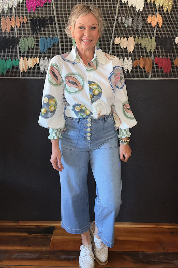 BROOKE HIGH RISE WIDE LEG CROPPED JEAN WITH BUTTON FLY - BEACH WASH