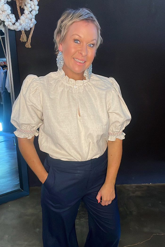 LILY SMOCK SLEEVE TOP - NATURAL