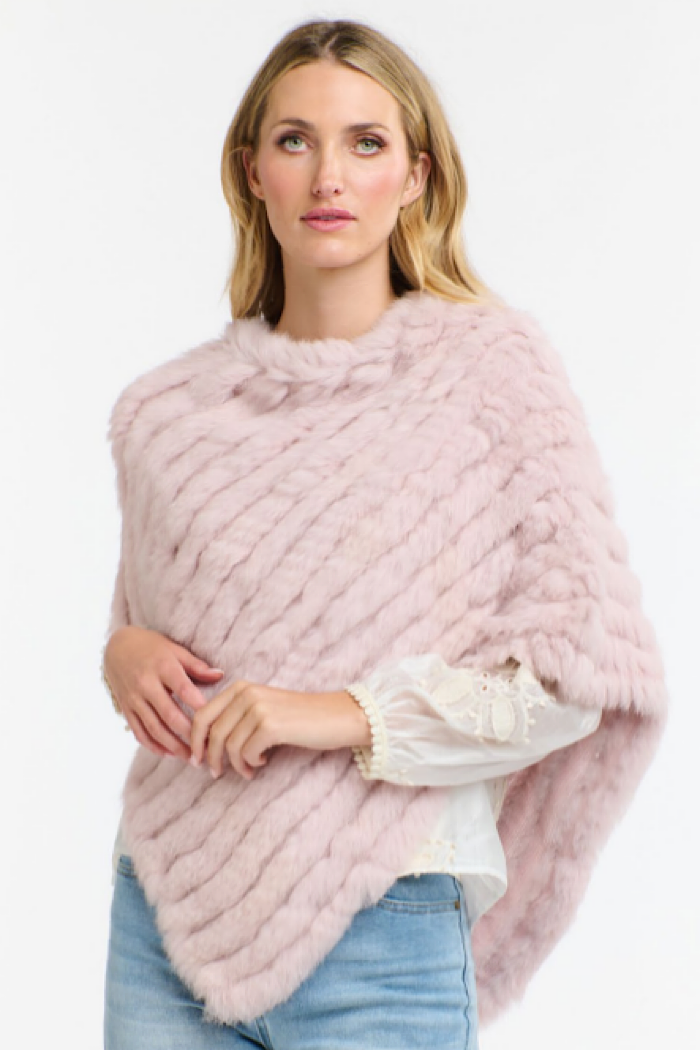 PIPER FUR PONCHO - TEA ROSE