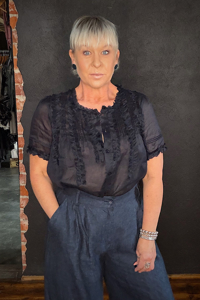 FRILL OF IT BLOUSE - TRUE NAVY